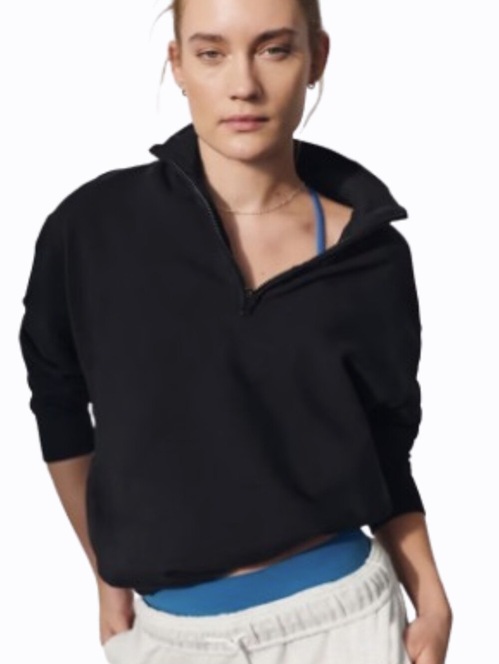 Athleta Black Womens Forever Fleece 1/4 Zip Sweatshirt Small Relaxed Athleisure